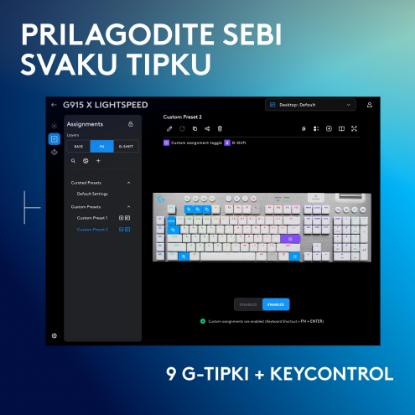 Tipkovnica LOGITECH Gaming G915 X Tactile, RGB, mehanička, US Layout, USB, bela