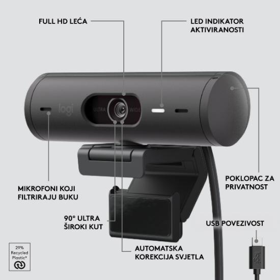 Web kamera LOGITECH Brio 500, črna