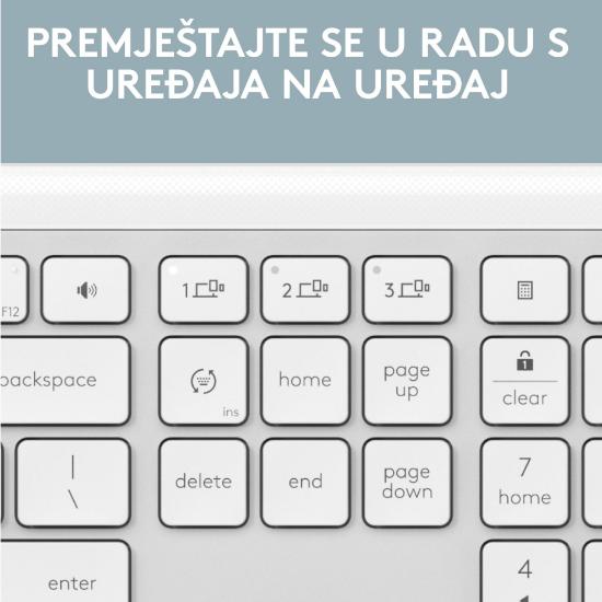 Tipkovnica LOGITECH K950 Signature Slim, brezžična, Bolt Receiver USB, bela