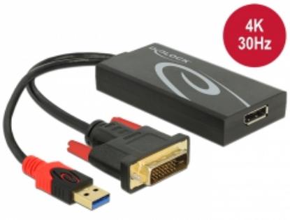 Adapter DELOCK, DVI-I 24+1 (M) na DisplayPort (Ž) + USB-A (M) napajanje, 4K, crni