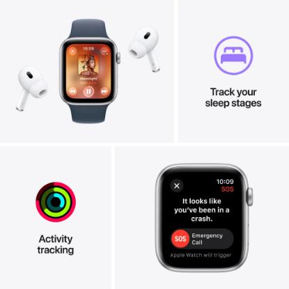 Pametna ura APPLE Watch SE2 V2 GPS, 44mm Silver Alu Case w Storm Blue Sport Band - M/L