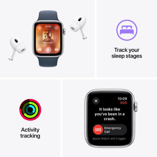 Pametna ura APPLE Watch SE2 V2 GPS, 44mm Silver Alu Case w Storm Blue Sport Band - M/L