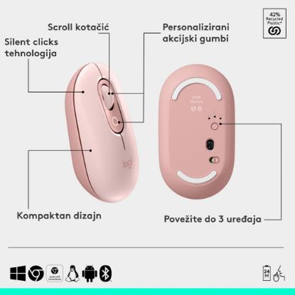 Tipkovnica + miška LOGITECH POP Icon Combo, brezžična, US Layout, BT, rozo-bela