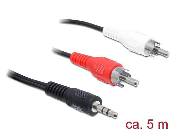Kabel DELOCK, audio stereo, 2xRCA (M) na 3.5mm (M), 5m