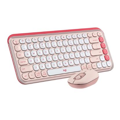 Tipkovnica + miška LOGITECH POP Icon Combo, brezžična, US Layout, BT, rozo-bela