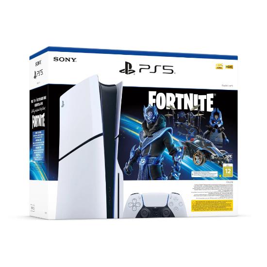 Igralna konzola SONY PlayStation 5 Slim D Chassis, 1TB SSD, Blu-ray, DualSense kontroler, bela, Fortnite Cobalt Star Voucher