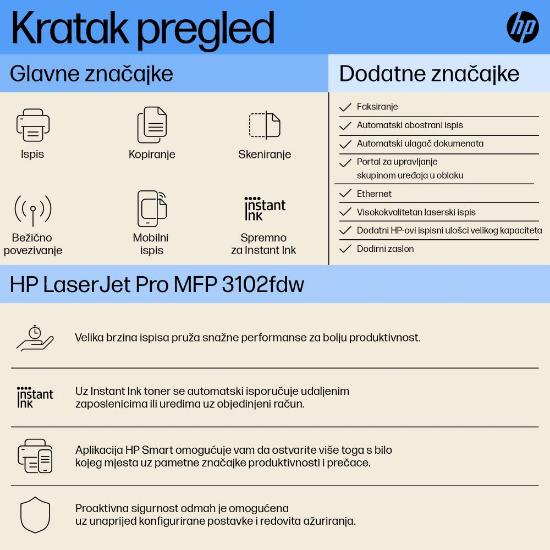 Multifunkcijski Tiskalnik HP LaserJet Pro MFP 3102fdw, 3G630F, 1200dpi, 512MB, duplex, USB, LAN, WIFI, Fax