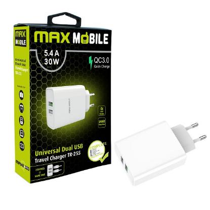 Kućni punjač MAXMOBILE TR-255 Dual, 5.4A, Quick Charge 3.0, 30W, bijeli