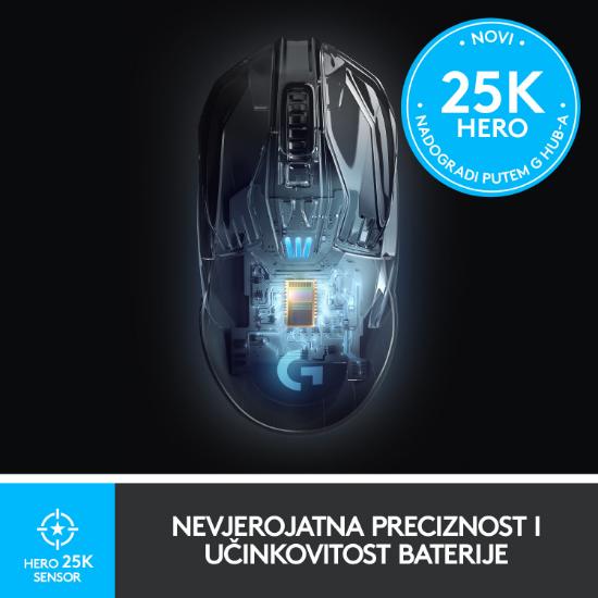 Miška LOGITECH Gaming G903 Hero, bežični, 25600dpi, črni, USB
