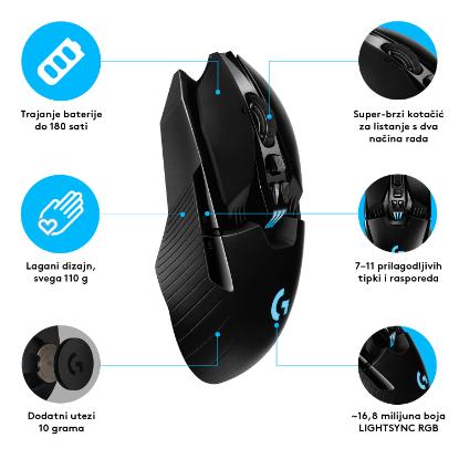 Miška LOGITECH Gaming G903 Hero, bežični, 25600dpi, črni, USB