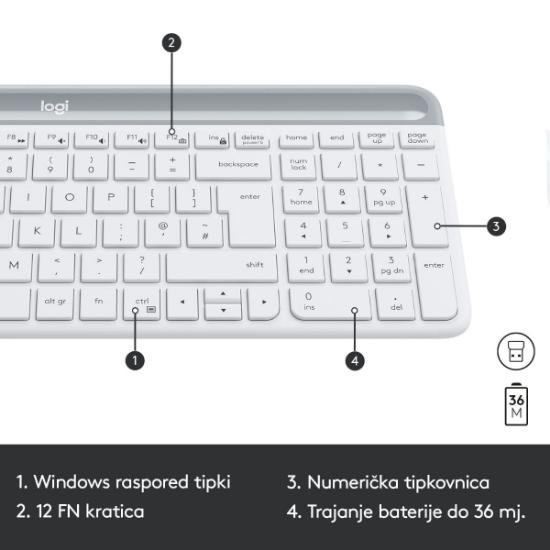 Tipkovnica + miška LOGITECH MK470 Slim Wireless, brezžična, bela