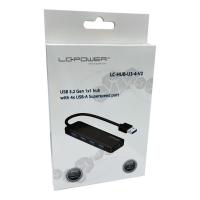 USB HUB LCPOWER LC-HUB-U3-4-V2, USB 3.2 na 4x USB 3.2, USB-C, crni