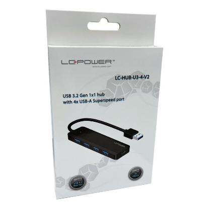 USB HUB LCPOWER LC-HUB-U3-4-V2, USB 3.2 na 4x USB 3.2, USB-C, crni