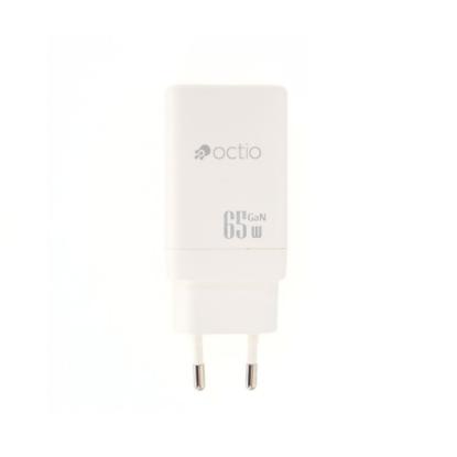 Polnilec OCTIO Volta AC65W Dual GaN, USB-A + USB-C, PD 65W, beli