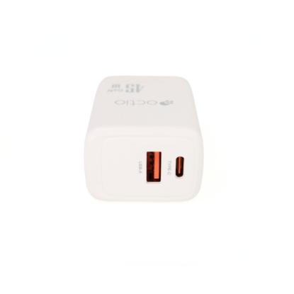 Polnilec OCTIO Volta AC45W Dual GaN, USB-A + USB-C, PD 45W, beli