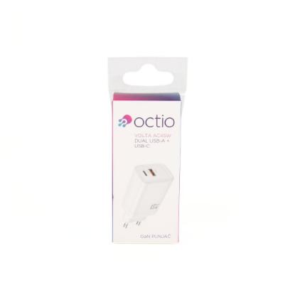 Polnilec OCTIO Volta AC45W Dual GaN, USB-A + USB-C, PD 45W, beli