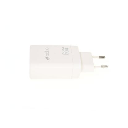 Polnilec OCTIO Volta AC65W Dual GaN, USB-A + USB-C, PD 65W, beli
