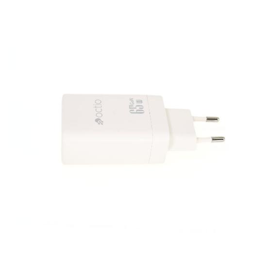 Polnilec OCTIO Volta AC65W Dual GaN, USB-A + USB-C, PD 65W, beli