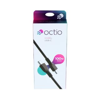 Kabel OCTIO USB-C (M) na USB-C (M), 100W, črni, 2m