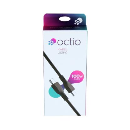 Kabel OCTIO USB-C (M) na USB-C (M), 100W, črni, 2m