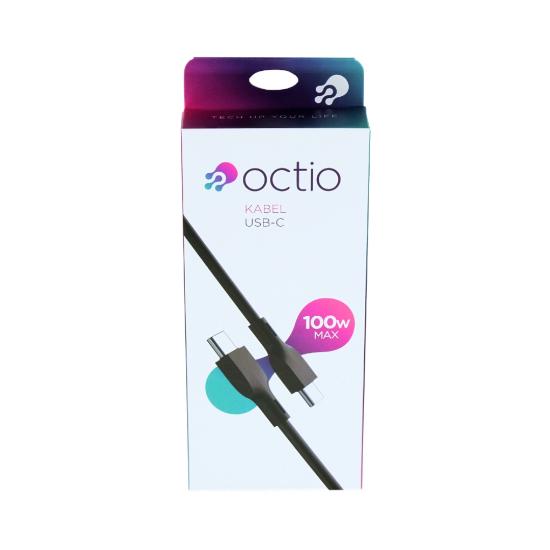 Kabel OCTIO USB-C (M) na USB-C (M), 100W, črni, 2m