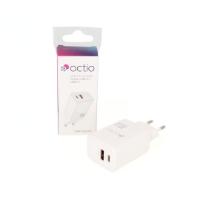 Polnilec OCTIO Volta AC45W Dual GaN, USB-A + USB-C, PD 45W, beli