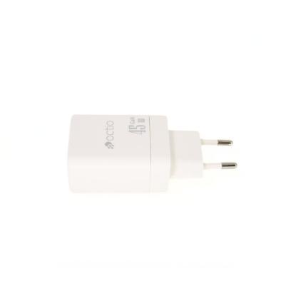 Polnilec OCTIO Volta AC45W Dual GaN, USB-A + USB-C, PD 45W, beli