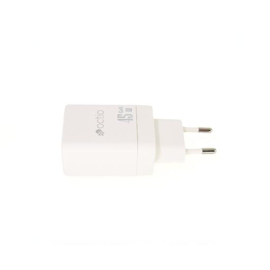 Polnilec OCTIO Volta AC45W Dual GaN, USB-A + USB-C, PD 45W, beli