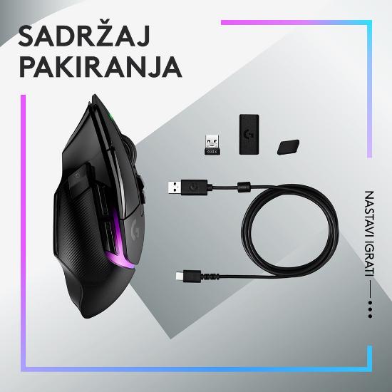 Miš LOGITECH Gaming G502 X Plus RGB, optični, 25000dpi, brezžični, črni, USB
