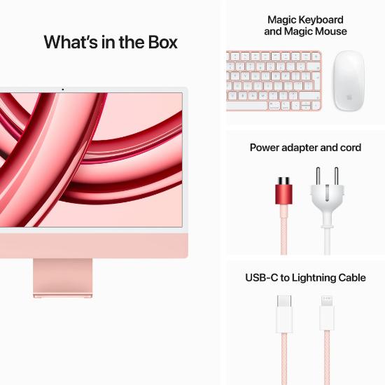 Računalnik AiO APPLE iMac mqru3cr/a / 24" 4,5K Retina, 10-Core M3, 8GB, 512GB SSD, 10-Core Apple GPU, WiFi, tipkovnica, miš, macOS, rozo