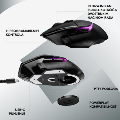 Miš LOGITECH Gaming G502 X Plus RGB, optični, 25000dpi, brezžični, črni, USB