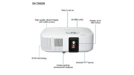 Projektor 3LCD, EPSON EH-TW6250, 3840x2160, 2800 ANSI Lumena, 35.000:1, beli