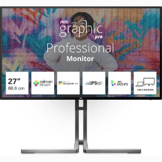 Premium monitor 27" AOC U27U3CV, 4K UHD, IPS, 60Hz, 4ms, 350cd/m2, pivot, zvočnici, črni