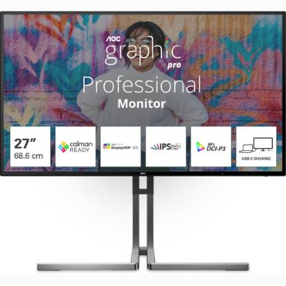 Premium monitor 27" AOC U27U3CV, 4K UHD, IPS, 60Hz, 4ms, 350cd/m2, pivot, zvočnici, črni