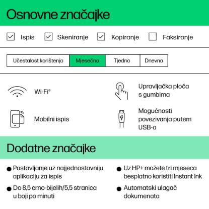 Multifunkcijski tiskalnik HP DeskJet 4222e, 60K29B, tiskalnik/skener/kopirni stroj, 1200dpi, Wi-Fi, USB, Instant Ink, beli