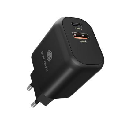 Polnilec ICY BOX IB-PS102-PD, 20W, PD, QC 3.0, USB-A, USB-C, črni