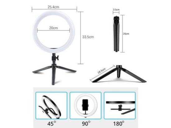 Selfie tripod MANTA, s svjetlosnim prstenom, 19cm, crni