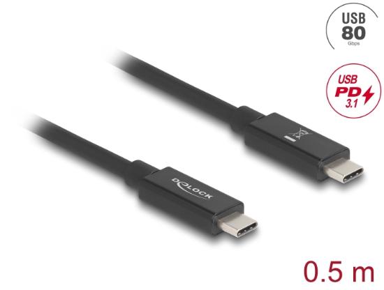 Kabel DELOCK, USB-C 3.2 (M) na USB-C (M), 0.5m, črni