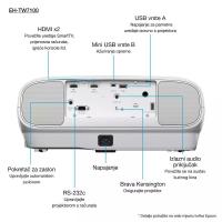 Projektor 3LCD, EPSON EH-TW7100, 4K UHD, 3000 ANSI lumena, 100.000 : 1, beli