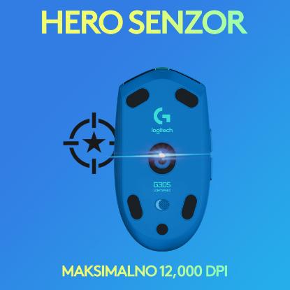 Miška Logitech Gaming G305 lightspeed, brezžični, optički, 12000dpi, modri, USB