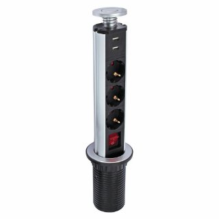 Naponska letva COMMEL, 3 vtičnice, 2xUSB-A, pop-up, 1,8m, črni