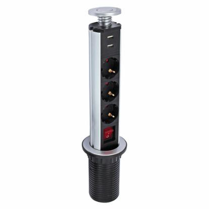 Naponska letva COMMEL, 3 vtičnice, 2xUSB-A, pop-up, 1,8m, črni