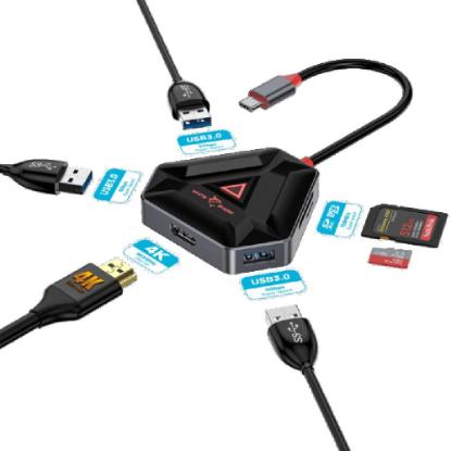 USB HUB WHITE SHARK HEXAGON, USB-C na 3x USB 3.0, 1x HDMI, 1x microSD utor
