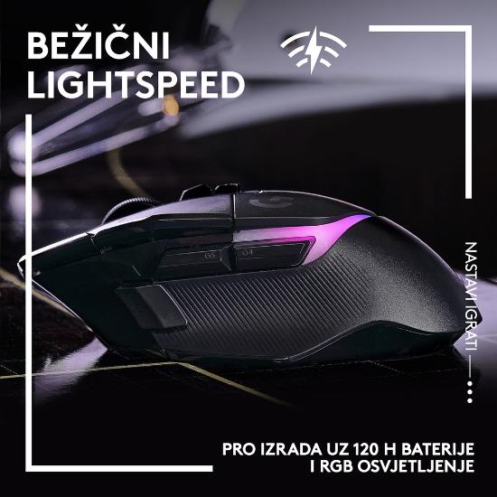 Miš LOGITECH Gaming G502 X Plus RGB, optični, 25000dpi, brezžični, črni, USB