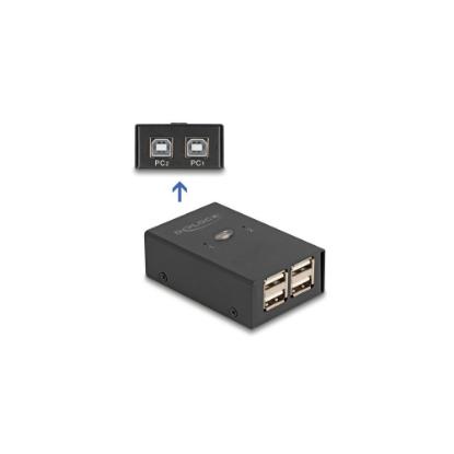 razdelnik DELOCK, USB-A switch, 4 uređaja na 2 PC-a, črni