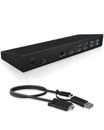 Priklopna postaja ICY BOX IB-DK2244AC, USB-C na 2x DP, 2x HDMI, USB-C, 5x USB 3.0 Type-A, G-LAN RJ45, za  prenosni računalnik