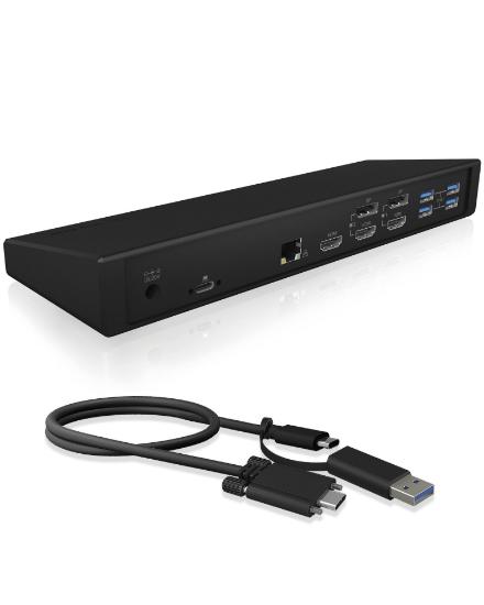 Priklopna postaja ICY BOX IB-DK2244AC, USB-C na 2x DP, 2x HDMI, USB-C, 5x USB 3.0 Type-A, G-LAN RJ45, za  prenosni računalnik