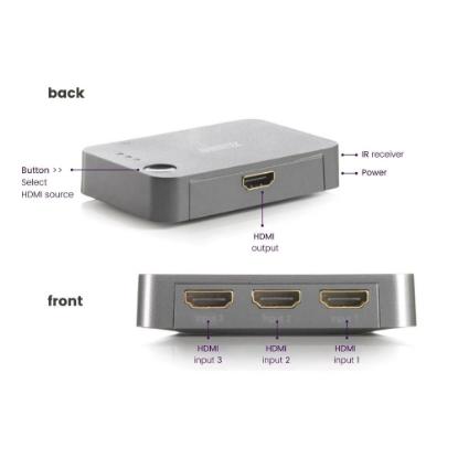 razdelnik MARMITEK Connect 310 UHD 2.0, 3x HDMI in, 1x HDMI out, daljinski, sivi