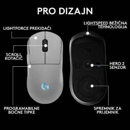 Miška LOGITECH Pro 2 Lightspeed, RGB, optični, brezžični, 32000dpi, beli
