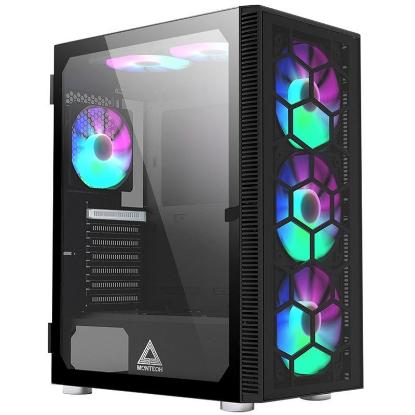 Ohišje MONTECH X3 Glass, s prozornim stranskim panelom, RGB osvetlitvijo, ATX, črno.